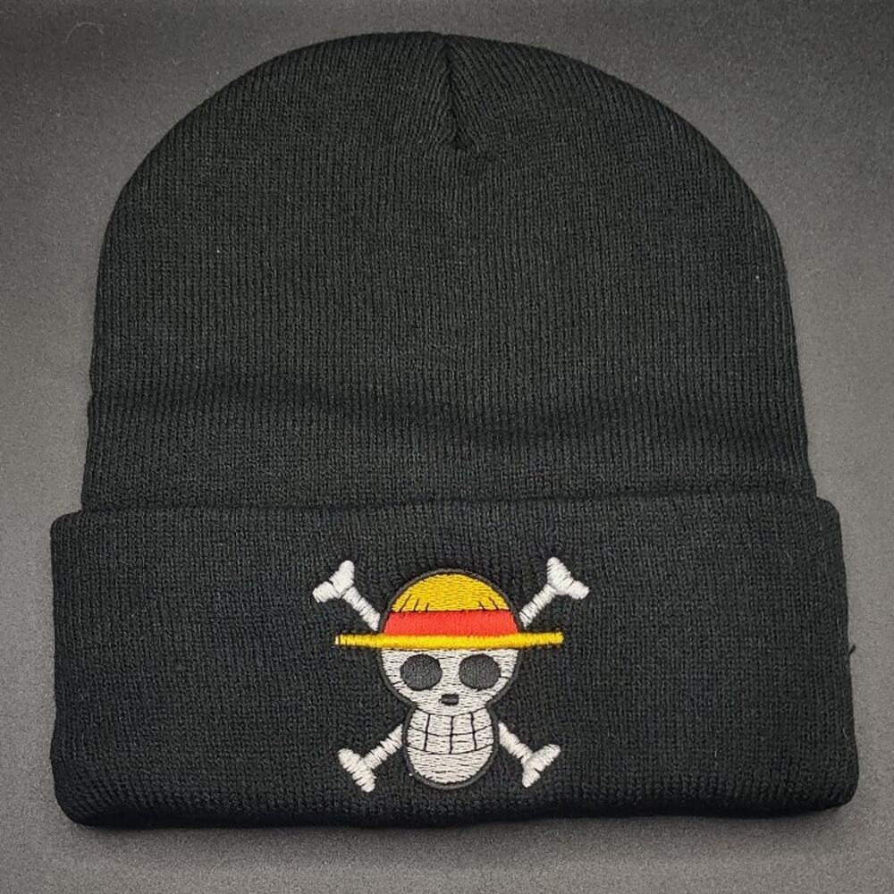 Black One Piece Anime Beanie Hat Skull Luffy Knitted Cosplay Anime Headwear NEW! - Picture 2 of 3